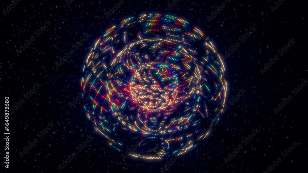 Poster futuristic colored sphere of particles and lines. network connection big data. abstract technology b