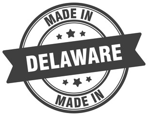 Made in Delaware round sign. Made in Delaware stamp.