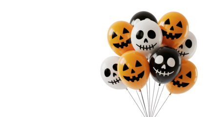 Spooky Halloween balloons featuring jack-o'-lanterns and skulls for festive celebrations    transparent PNG, isolated background