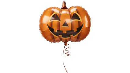 Spooky pumpkin balloon floating cheerfully for Halloween celebrations and autumn festivals transparent PNG, isolated background
