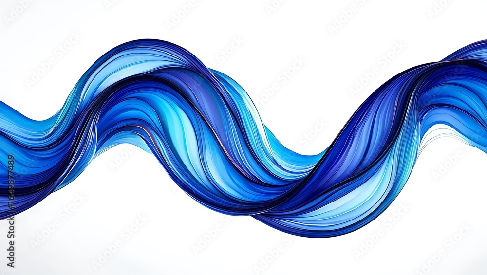 Poster dynamic blue wave abstract design with translucent layers on a clean white background