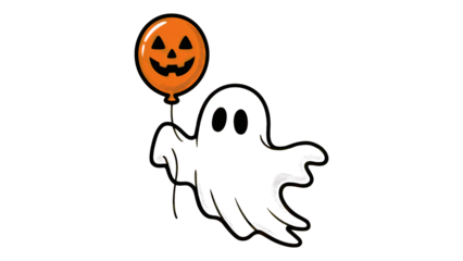 Spooky Halloween ghost carrying pumpkin balloon brings festive cheer for Halloween holiday celebrationtransparent PNG, isolated background