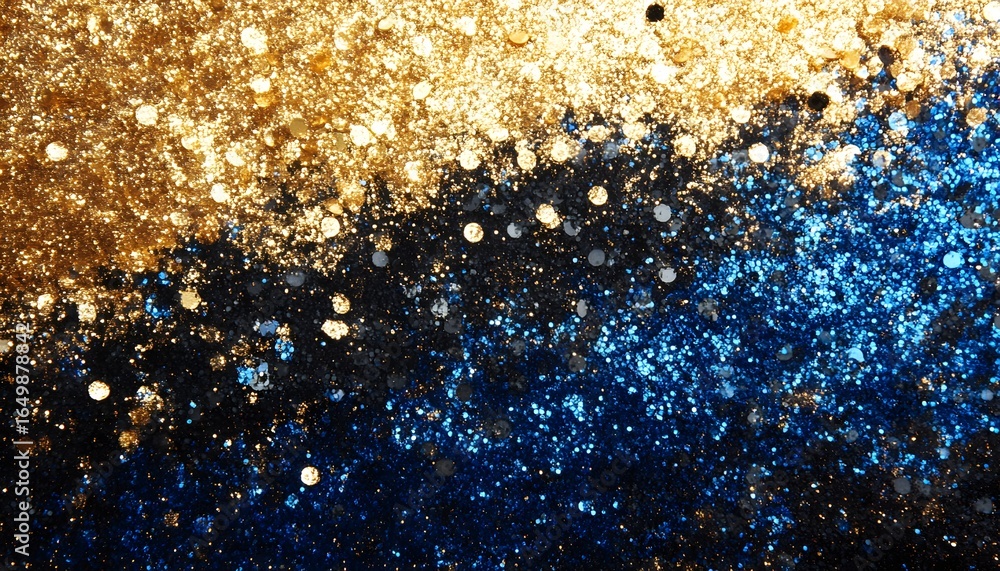 Poster this abstract background features a sparkling array of blue and gold glitter particles scattered acr