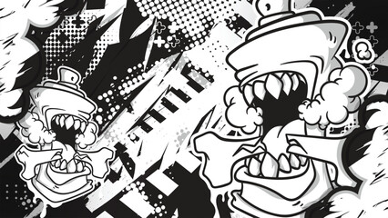 Urban Graffiti Spray Can Monster Vector Background