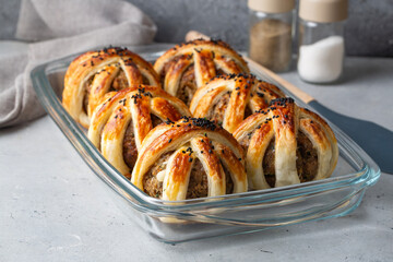 A different dish from Turkish cuisine; caged meatballs, meatballs made with puff pastry. Turkish...