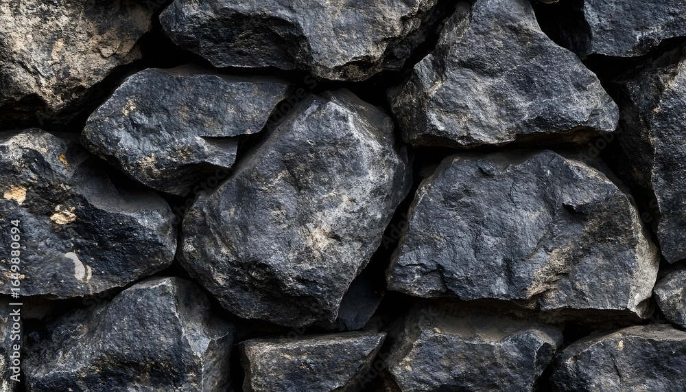 Poster this close-up shot captures a dark basalt stone wall featuring rough textures and natural variations