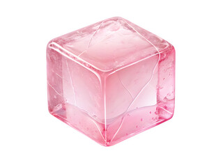 A single pink ice cube isolated on transparent background