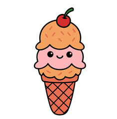 Kawaii Triple-Scoop Ice Cream Coloring Icons