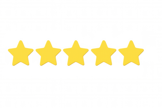 Golden stars gleaming, representing top-tier rating, signaling exceptional quality on clear backdrop