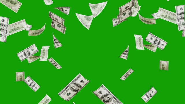 3d dollars bills exploding to down failing animation on transparent background chroma key, Perfect for finance videos, investment themes, economic crisis concepts, advertising, and motion graphics.