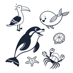 Fototapeta premium silhouettes vector collection of animal and birds silhouettes in a minimalist style, using only 2–3 solid colors. The designs clean, sharp edges, bold contrast, and simple shapes