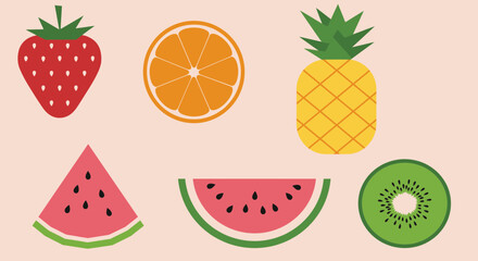 Colorful and playful illustration of various fresh fruits on a pastel background