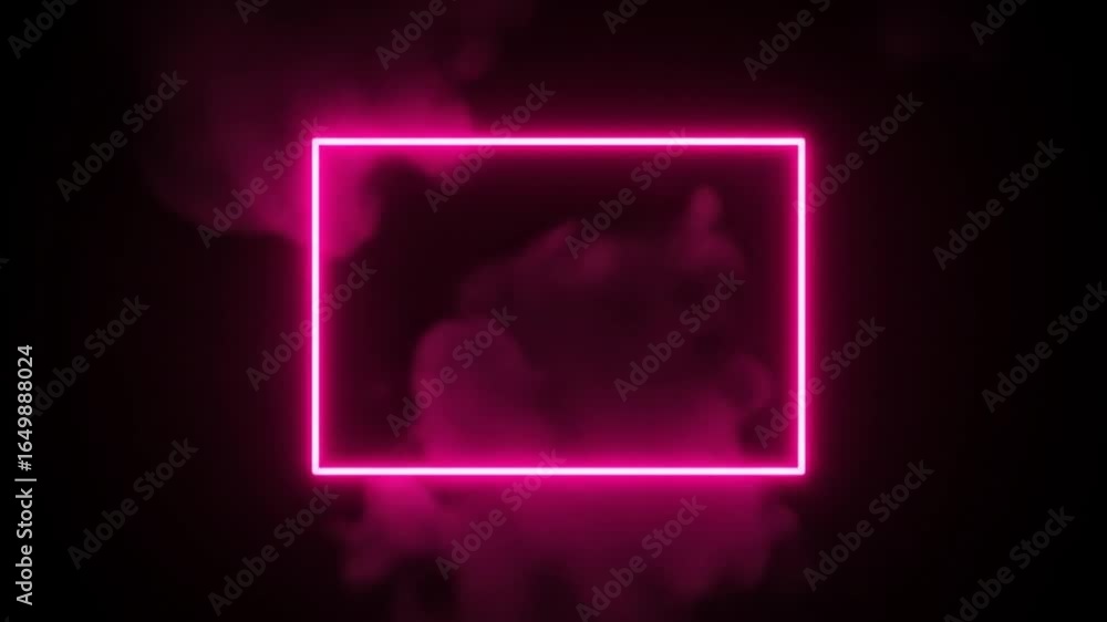 Poster a glowing pink rectangle surrounded by smoke against a dark background creating a modern abstract de
