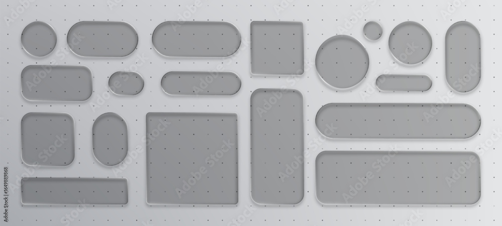 Poster liquid glass morphism vector ui elements showing frosted plates set for web interface. modern graphi