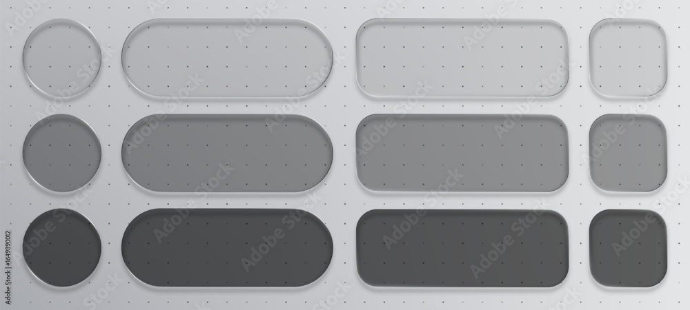 Poster gray liquid glass morphism vector elements set for web design and user interface. abstract ui button