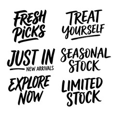 Hand-Drawn Supermarket Promo Lettering Set on White Background 