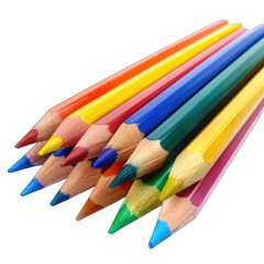 Close-up of colorful pencils, various hues tightly clustered, wooden shafts, vibrant, sharp points