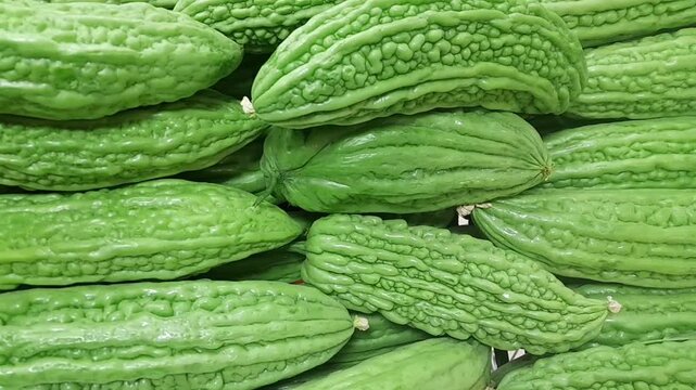 Bitter Gourd vegetable video footage. Healthy nutritional raw vegetable bitter gourd. 