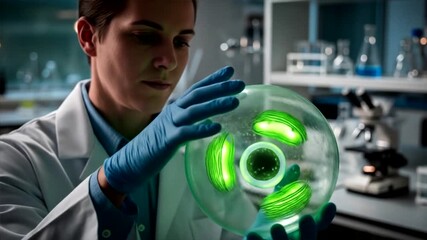 Scientist Examining Glowing Orb in Laboratory - Powered by Adobe