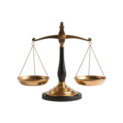 Antique brass balance scales of justice isolated on transparent background