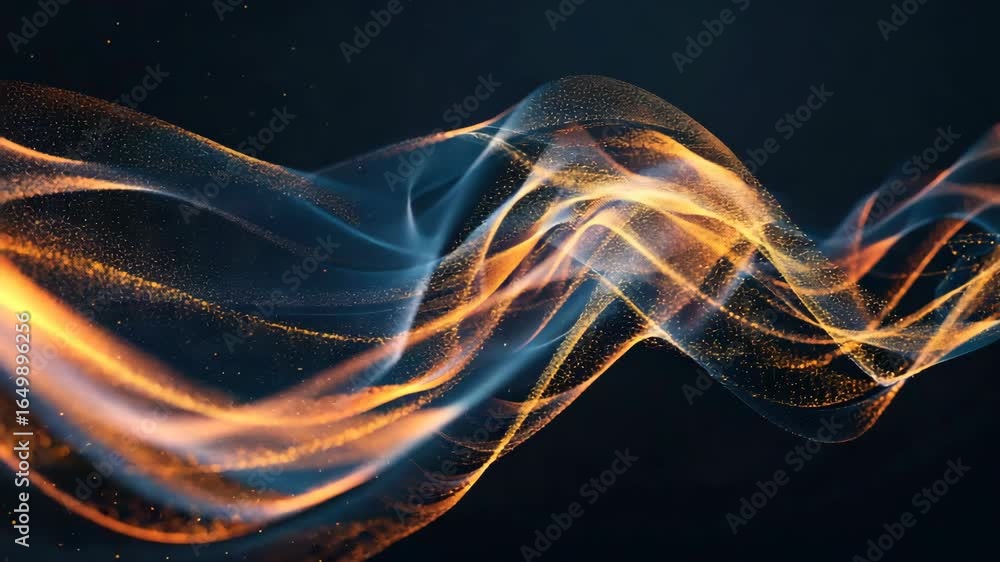 Poster energy wave, flowing motion with sparks and bokeh effect in dark background