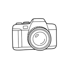 Simple outline drawing of vintage camera photography equipment icon in minimal black line style