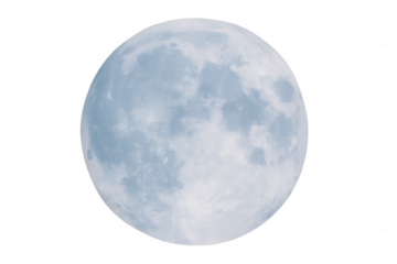 Luminous full moon glowing softly, radiating celestial light with pristine clarity against transparent backdrop