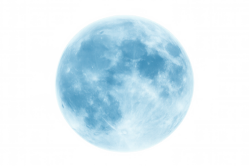 Luminous blue full moon floating against transparent backdrop, radiating mystical celestial essence for astronomical visual designs