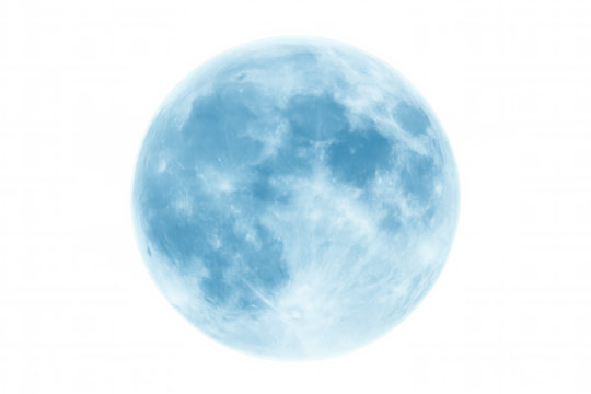 Luminous blue full moon floating against transparent backdrop, radiating mystical celestial essence for astronomical visual designs