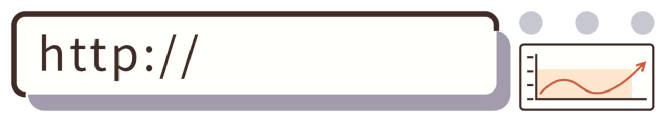 Obraz premium Browser address bar with http text, three dots, and a rising graph symbol. Ideal for internet browsing, web data, analytics, SEO, growth online research and digital marketing themes. A simple flat