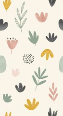 Delicate botanical pattern with soft pastel watercolor elements design