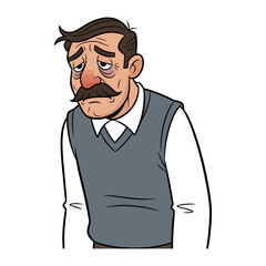 Weary Expression: A solitary figure, a man with a solemn expression, his downcast eyes and melancholic demeanor, radiating quiet introspection and the weight of unspoken thoughts.