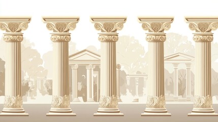 Obraz premium Elegant illustration featuring greek ionic columns with architectural backdrop design