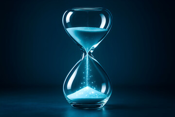 Glowing Hourglass Timer on Dark Blue Background