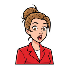 Surprised Woman in Red: A stylized depiction of a woman with wide eyes, embodying surprise or shock, set against a clean background, perfect for illustrating expressions.