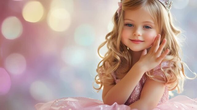 Little girl dressed as a princess smiles sweetly while wearing a sparkling tiara at a joyful celebration