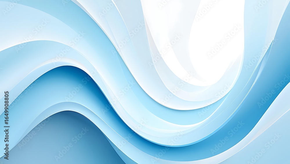 Poster serene light blue and white abstract wavy layers with soft flowing curves and gentle shadows