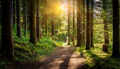 Fototapeta premium forest path illuminated by sunlight
