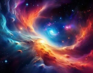 vibrant galactic nebula with swirling cosmic clouds