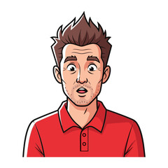 Astonished Man: An illustration of a man wearing a red shirt expresses shock and surprise through a close-up shot, capturing a range of facial expressions.