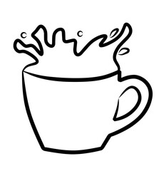 illustration of a coffee cup with splash effect symbolizing hot drink energy and dynamic beverage concept for cafe or restaurant design