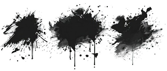 Black ink splatters isolated on white background, design element