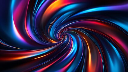 A hypnotic and futuristic vortex of swirling blue, purple, and orange light ribbons
