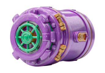 Iconic Purple Vault Door with Green Combination Lock Isolated Image