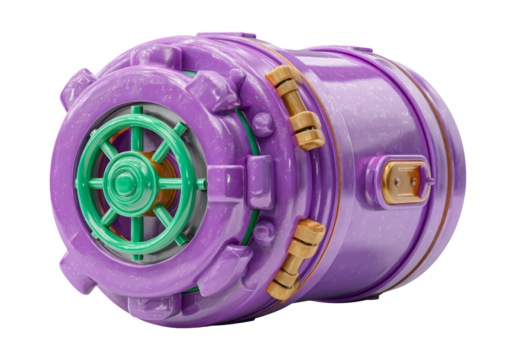 Iconic Purple Vault Door with Green Combination Lock Isolated Image