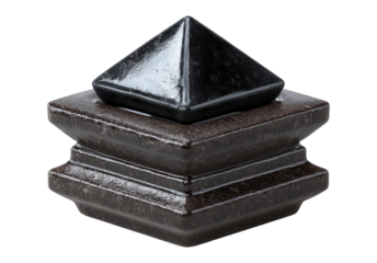 Angled Black Inkstone with Simple Carving on Isolated Background
