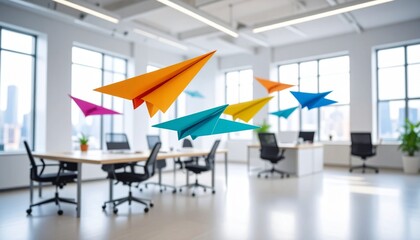 symbolizes innovative ideas, collaboration, and a dynamic work environment. The concept of creativity, communication, and business success