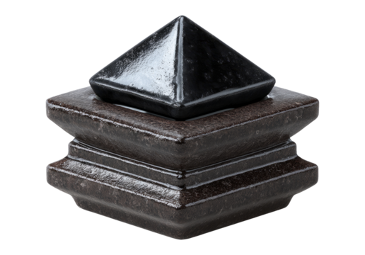 Angled Black Inkstone with Simple Carving on Isolated Background