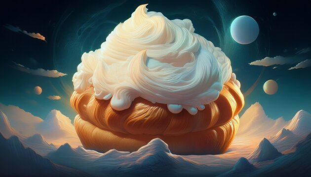 fluffy world of whipped cream bun in the middle