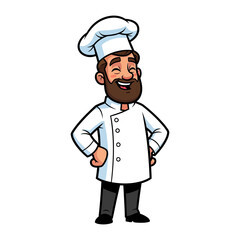 Smiling Chef Icon: A cheerful chef, exuding confidence and culinary expertise, stands ready in a clean, crisp uniform and toque, inviting viewers into a world of delicious possibilities. 